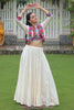 Wonderful Off White Silk Navratri Wear Lehenga Choli With Koti