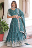 Outstanding Teal Green Zari Embroidered Silk Engagement Wear Lehenga Choli