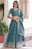 Outstanding Teal Green Zari Embroidered Silk Engagement Wear Lehenga Choli