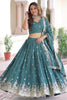 Outstanding Teal Green Zari Embroidered Silk Engagement Wear Lehenga Choli