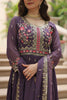 Beautiful Purple Embroidered Georgette Anarkali Gown With Sharara