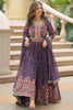 Beautiful Purple Embroidered Georgette Anarkali Gown With Sharara