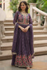 Beautiful Purple Embroidered Georgette Anarkali Gown With Sharara