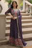 Beautiful Purple Embroidered Georgette Anarkali Gown With Sharara