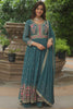 Captivating Teal Blue Embroidered Georgette Anarkali Gown With Sharara