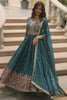 Captivating Teal Blue Embroidered Georgette Anarkali Gown With Sharara