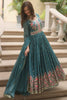 Captivating Teal Blue Embroidered Georgette Anarkali Gown With Sharara