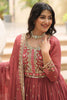 Attractive Brown Embroidered Georgette Anarkali Gown With Dupatta