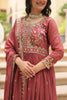 Attractive Brown Embroidered Georgette Anarkali Gown With Dupatta