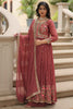 Attractive Brown Embroidered Georgette Anarkali Gown With Dupatta