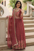 Attractive Brown Embroidered Georgette Anarkali Gown With Dupatta