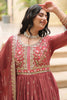 Attractive Brown Embroidered Georgette Anarkali Gown With Dupatta