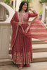 Attractive Brown Embroidered Georgette Anarkali Gown With Dupatta