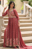 Attractive Brown Embroidered Georgette Anarkali Gown With Dupatta