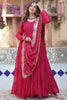 Attractive Pink Georgette Wedding Wear Gown With Dupatta