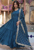 Dazzling Teal Blue Georgette Event Wear Gown With Dupatta