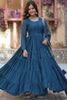 Dazzling Teal Blue Georgette Event Wear Gown With Dupatta