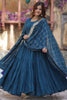 Dazzling Teal Blue Georgette Event Wear Gown With Dupatta