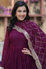 Striking Wine Color Georgette Festival Wear Gown With Dupatta