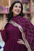 Striking Wine Color Georgette Festival Wear Gown With Dupatta