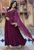 Striking Wine Color Georgette Festival Wear Gown With Dupatta