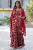 Wonderful Maroon Weaving Jacquard Wedding Wear Sharara Suit