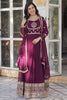 Magnetic Wine Embroidered Georgette Engagement Wear Gown