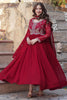 Lovable Maroon Pearl Work Georgette Event Wear Gown With Dupatta