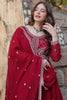 Lovable Maroon Pearl Work Georgette Event Wear Gown With Dupatta