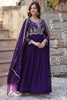 Fabulous Purple Pearl Work Georgette Reception Wear Gown With Dupatta