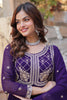 Fabulous Purple Pearl Work Georgette Reception Wear Gown With Dupatta