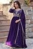 Fabulous Purple Pearl Work Georgette Reception Wear Gown With Dupatta