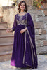 Fabulous Purple Pearl Work Georgette Reception Wear Gown With Dupatta