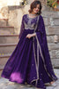 Fabulous Purple Pearl Work Georgette Reception Wear Gown With Dupatta