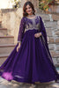 Fabulous Purple Pearl Work Georgette Reception Wear Gown With Dupatta