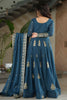 Dazzling Teal Blue Sequins Georgette Festival Wear Gown With Dupatta