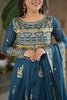 Dazzling Teal Blue Sequins Georgette Festival Wear Gown With Dupatta