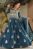 Dazzling Teal Blue Sequins Georgette Festival Wear Gown With Dupatta