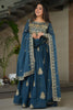 Dazzling Teal Blue Sequins Georgette Festival Wear Gown With Dupatta