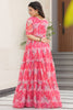 Fantastical Peach Floral Printed Georgette Casual Wear Dress