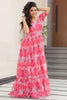Fantastical Peach Floral Printed Georgette Casual Wear Dress