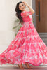 Fantastical Peach Floral Printed Georgette Casual Wear Dress