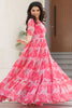 Fantastical Peach Floral Printed Georgette Casual Wear Dress