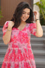 Fantastical Peach Floral Printed Georgette Casual Wear Dress