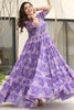 Beautiful Purple Floral Printed Georgette Event Wear Dress