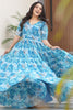 Stunning Sky-Blue Floral Printed Georgette Casual Wear Dress