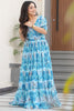 Stunning Sky-Blue Floral Printed Georgette Casual Wear Dress