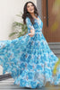 Stunning Sky-Blue Floral Printed Georgette Casual Wear Dress