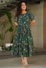 Alluring Green Floral Printed Georgette Casual Wear Dress