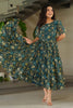 Alluring Green Floral Printed Georgette Casual Wear Dress